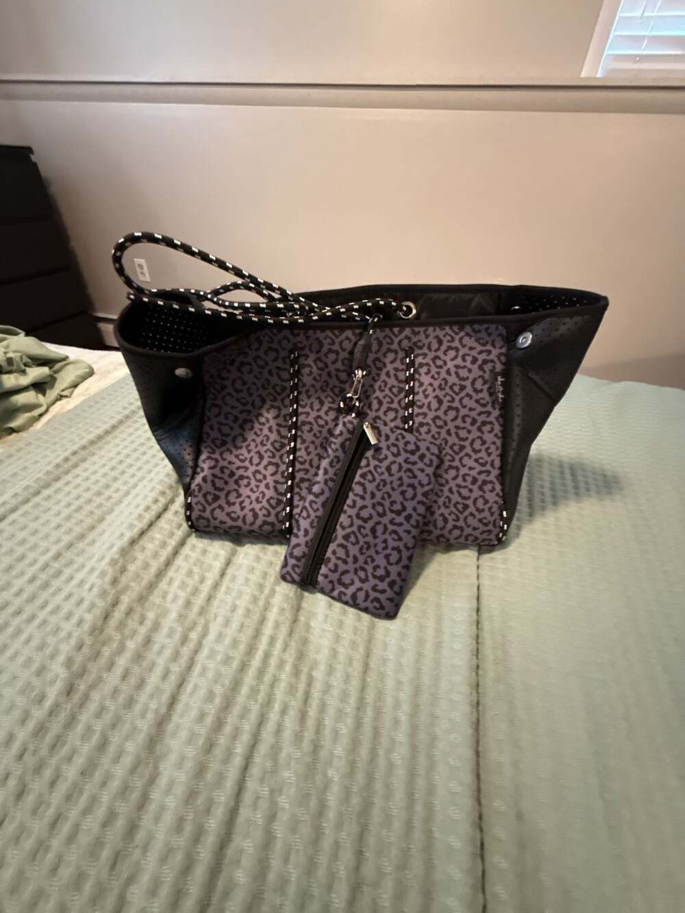 she & sho clothing co. Neoprene Leopard Print Tote Bag with Matching Pouch